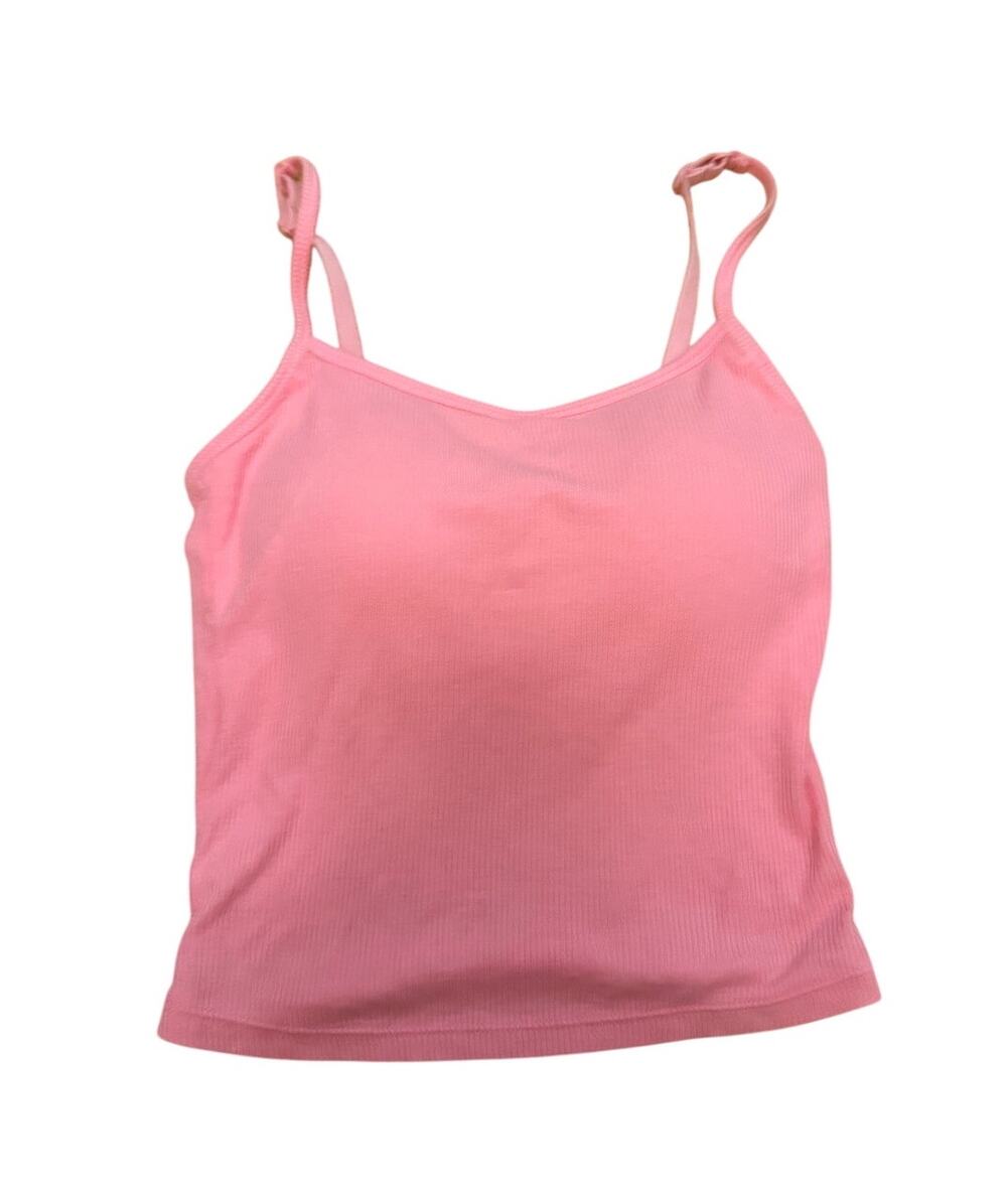 XS Pink Padded Cami Bra Ribbed Stretch Tank Top with Adjustable Spaghetti Straps